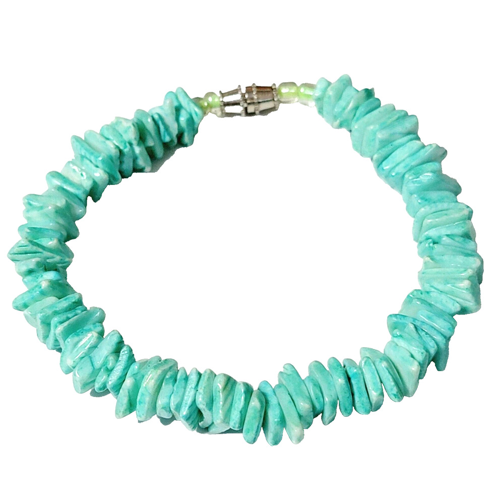 Vintage Puka Shell Bracelet Aqua Blue 7.5" Long Beach Jewelry‎ sbr-8